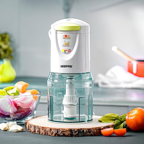 Geepas Mini Food Processor, 500W, 500ml, 4 Blades, 2 Levels, Stainless Steel for Blending and Chopping Salads, Sauces, Curries, Pesto, 2 Years Warranty, Model GC5477, Clear