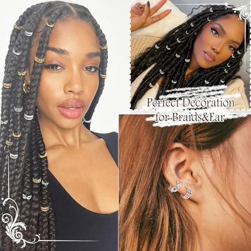 tewiaii 32 Pcs Hair Jewelry for Braids Gold&Silver Hair Cuffs Adjustable Braid Jewelry Non-Piercing Ear Clips Multi Style Loc Dreadlock Accessories for Women and Girls (Style3(32Pcs))