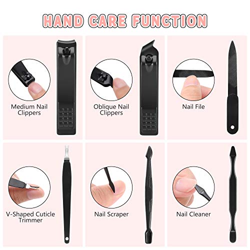 Jubolion Manicure Set, 19pcs Stainless Steel Professional Nail Clippers Pedicure Set with Black Leather Storage Case, Portable Grooming Kit for Travel or Home, Perfect Gifts for Women and Men (Black)