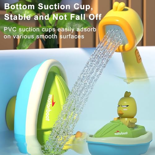 AMERTEER Baby Bath Toy for Toddlers with Cute Duck Design, Electric Spray Bathtub Toy with 3 Spraying Ducks & 1 Shower Head, Floating Boat Bath Toy for Sensory Development, 2-5 Years Old