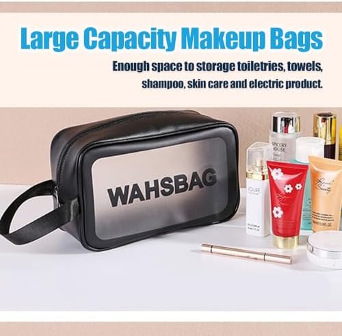 YIMIKE Travel Toiletry Bag,Large Clear Makeup Bags, 2 in 1 Cosmetics Bag,Transparent Skin Care Bag for Toiletries,Waterproof & Draining Make up Bags,PVC Thickened Wash Bag for Women Men (Pink)