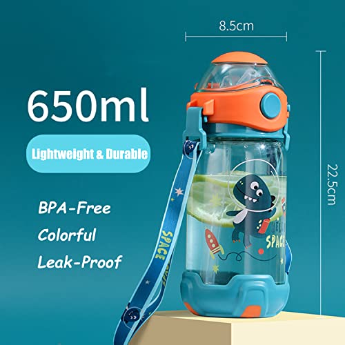 Kids Water Bottle with Straw,Toddlers Reusable Travel Water Bottle BPA-Free Leak-Proof Drinking Bottle for School Kids Girls Boys