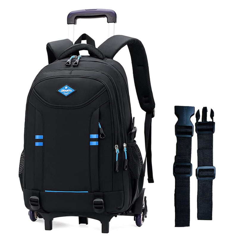 Sopnorm Rolling Backpack for Boys Elementary School Bag with Wheels Travel Trolley Bag 2 wheels and 6 wheels, Black/Blue 6 Wheels, 6 wheels