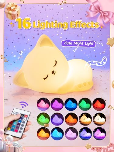 Mubarek ã€Remote + Gifts Packageã€‘ Cat Gifts for Girls,16 Colors Dimmable Teen Girl Gifts Trendy Stuff, TAP for Fun Cute Stuff for Teen Girls