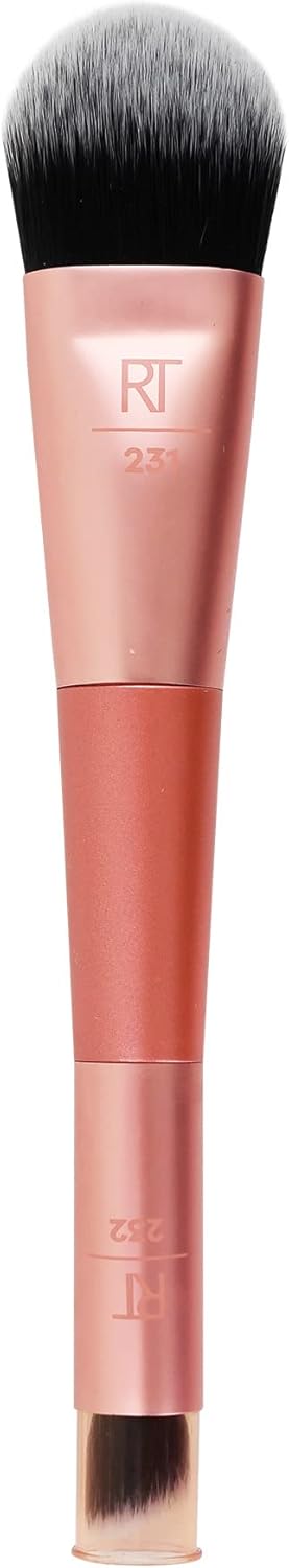 REAL TECHNIQUES Seamless Complexion Makeup Brush, Four Foundation, Primer, And Moisturizer, Makeup & Skincare Face Brush, Streakfree And Natural Finish, Orange, 1 Count