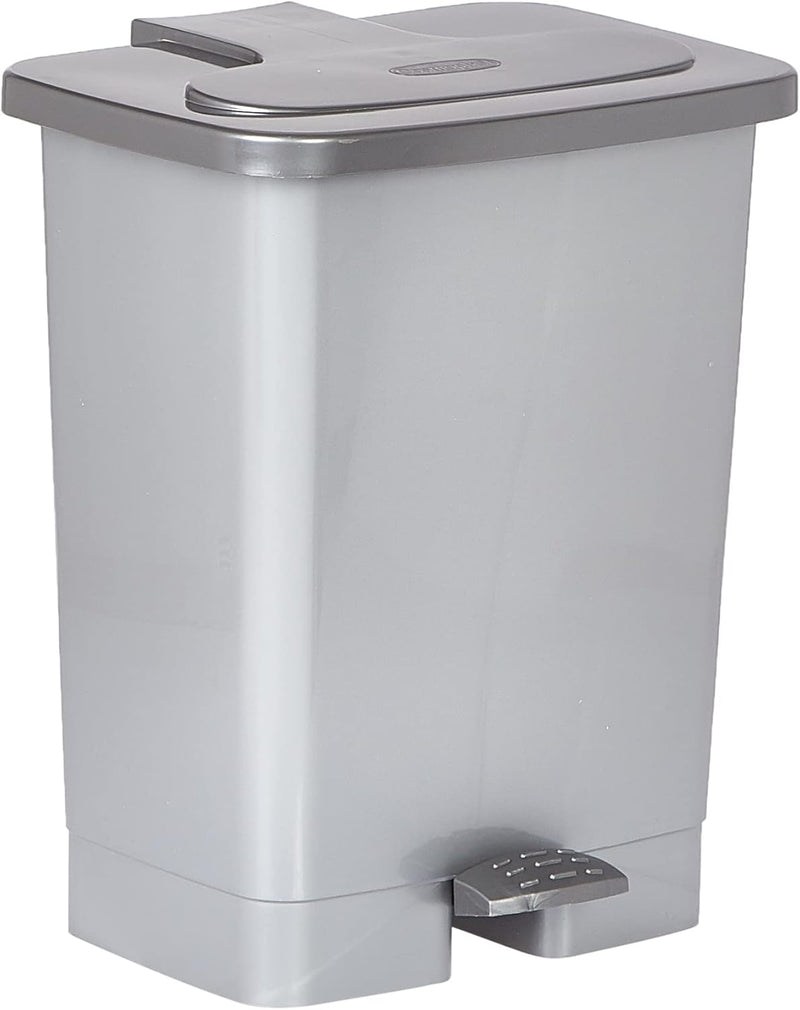 Cosmoplast 44L Step-On Waste Bin With Pedal, Pearl Silver - 17-Liters Pearl Grey