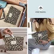 SYOSI Makeup Bag for Women, Cosmetic Pouch Travel Makeup Bag Large Capacity Canvas Makeup Bag Makeup Organizer Bag with Zipper for Women and Girls (Leopard)