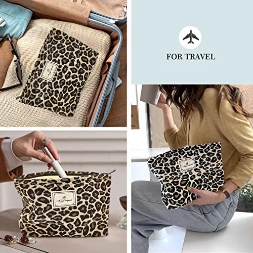 SYOSI Makeup Bag for Women, Cosmetic Pouch Travel Makeup Bag Large Capacity Canvas Makeup Bag Makeup Organizer Bag with Zipper for Women and Girls (Leopard)