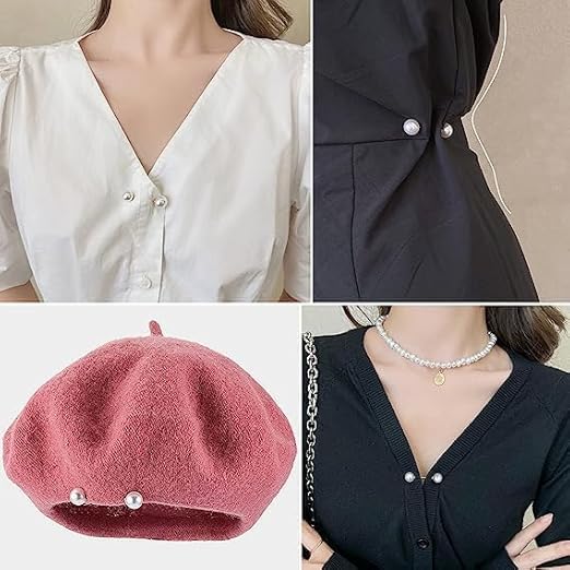 IWTEIPAN 35 Pcs Pearl Brooch, Hat Clip Neckline Pins, Double Faux Pearl Brooches, Women, Girls Fashion Cover Up Buttons, Clothing Dresses Decoration Accessories, Pant Waist Tightener Safety Pins
