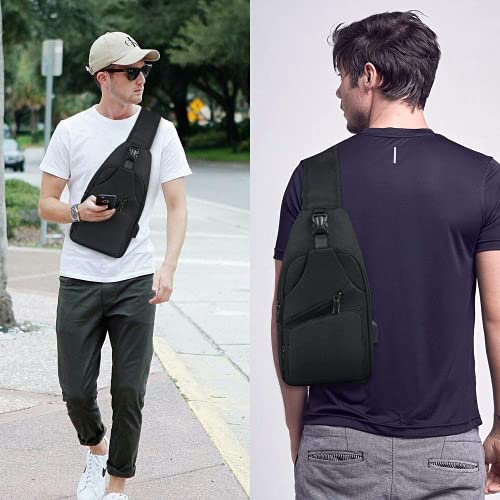 KASTWAVE Sling Bag, Chest Bag with USB Charging Port, Men Women Lightweight Crossbody For Hiking,Cycling, Traveling