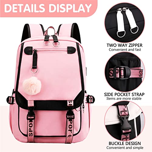 School Bags for Girls, Girls Backpack with Lunch Bag, School bag for Girls Kids Elementary Middle High School College Student 21L Casual Daypack Children Schoolbag with USB Charging Port