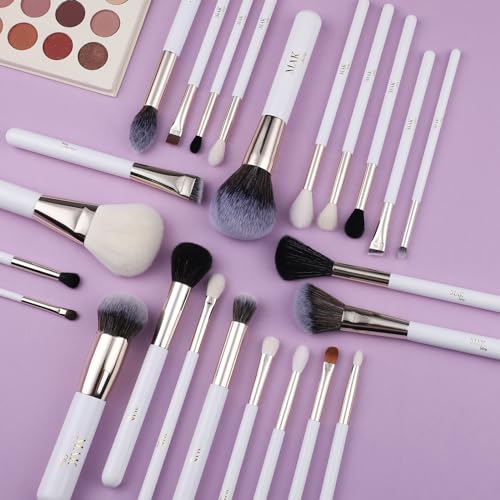 MAK Shiny Makeup Brushes 24 Pcs Set with Leather Case, Multi Use with Natural and Synthetic Hair (24 Pcs + Large Leather Case Holder)