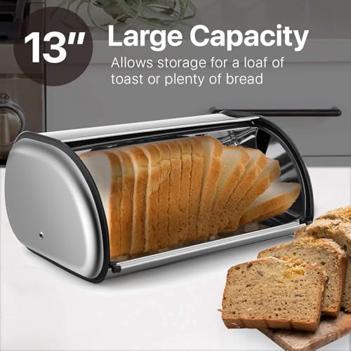 Bolivia's Bread Box for Kitchen, Stainless Steel Bread Box, Roll up Top Lid for Kitchen Countertop, Metal Large Boxs for Homemade Cake Buns Pastries Cookies (34� 23� 14.5cm)