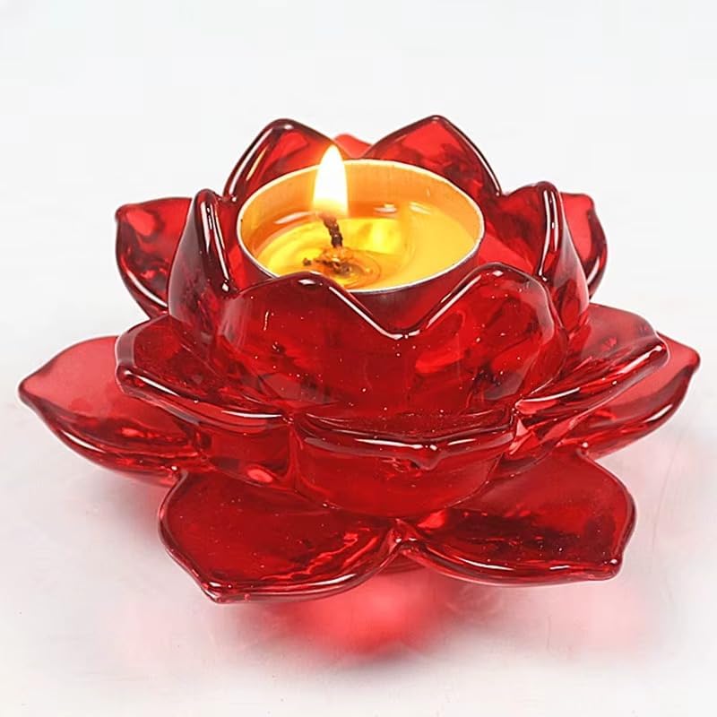 BUY4LESS - Glass Tea Light Candle Holder Lotus Flower pack of 1 (Red)
