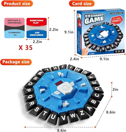 Word Game， Word Game Family Board Game with Digital Display Timer and 2 Categories Modes Fun Fast-Paced 24-Letter Game for Learning Party Interactive (Blue)