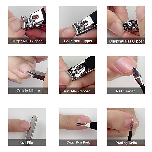 Keiby Citom Professional Nail Clipper Set - 18pcs Stainless Steel Manicure & Pedicure Kit with Case for Travel (Black)