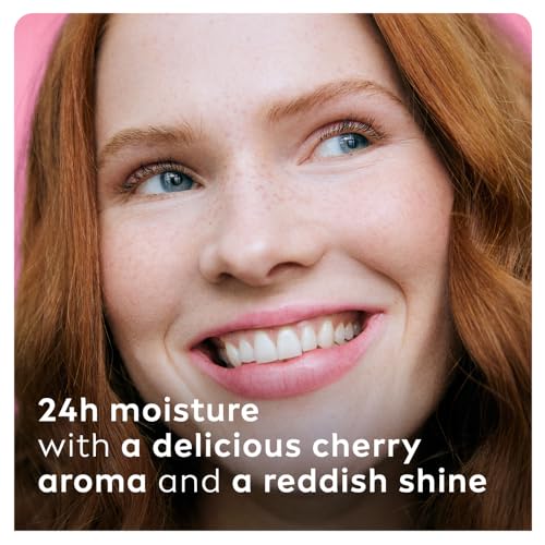 Labello Cherry Shine Lip Balm, 24H Melt-In Moisture, with Shea Butter and Natural Oils Enriched with Vitamins, with Natural Ingredients, Mineral Oil Free, Vegan, 4.8g
