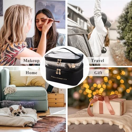 Diylove Travel Makeup Bag Organizer Waterproof Double Layer Cosmetic Bag Large Capacity Storage Bag for Traveling (Black)