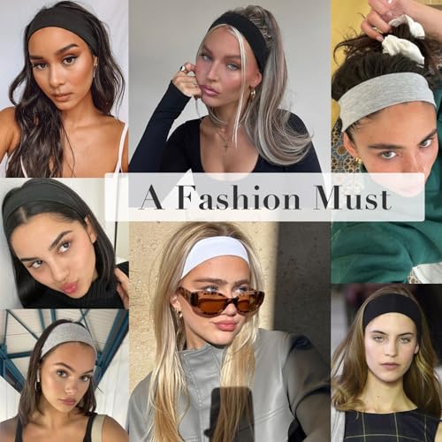 7cm Wide Black Headbands for Women Men, Yedtreg 2pack Fashion Head Bands for Women's Hair, Soft Fabric Stretchy Hair Bands for Makeup, Yoga, Running, Sports