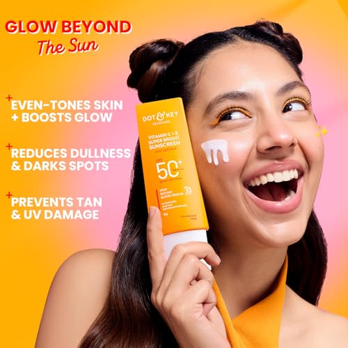 Dot & Key Sunscreen SPF 50 PA+++ with Vitamin C + E | for Even Toned & Glowing Skin | No White Cast, WaterLight I UVA/B & Blue Light Protection I Better Vitamin D absorption I for Women & Men | 50gm