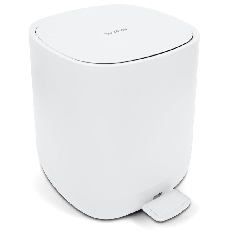 YourCasa Bathroom Bin 5L With Softclose Lid - Small Pedal Bin for Bedroom, Toilet, Sanitary Use - Non-Slip [White]