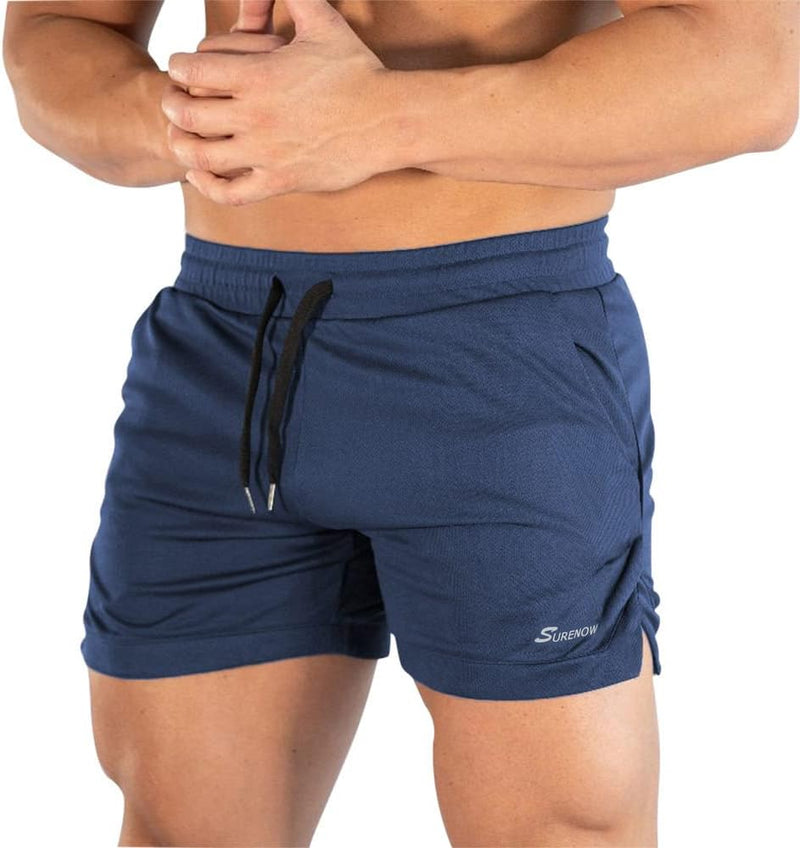 Mens Running Gym Shorts 3 Inch Breathable Lightweight Athletic Sport Shorts Training Workout Shorts with Pockets - Navy Blue