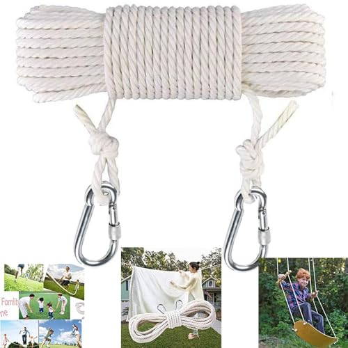 Khazna Clothesline, 15M Long Cotton Clothesline Rope Laundry Line Rope Craft Drying Rope Adjustable for Camping Travel & Home Use DIY Rope as Candle Replacement Wick Laundry Line Dryer Rope (White)