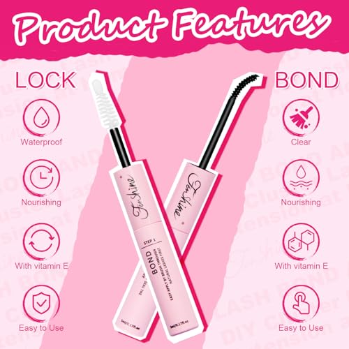 Fenshine Lash Bond and Seal, Cluster Eyelash Glue, Individual Cluster DIY Eyelash Extensions, Super Strong Hold Cluster Lash Adhesive, Waterproof, Latex Free, Mascara Wand Glue