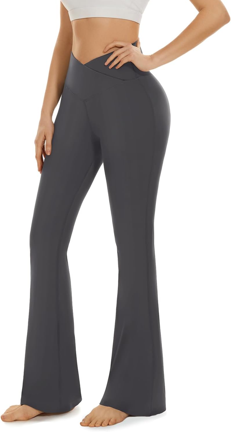 Aoliks Crossover Flare Leggings for Women,High Waisted Bootcut Yoga Pants Workout Bell Bottom Leggings