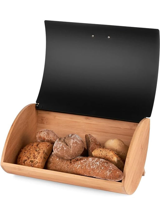 Bamboo Bread Box with Bread Slicer, Corner Bread Box for Kitchen Countertop, Bread Box for Homemade Bread with Window, Bamboo Bread Box for Kitchen Countertop, Pantry Counter Corner