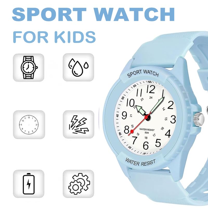BananaHome Kids Analog Watch with Light for Boys Girls, Waterproof Time Teaching Watch with Soft Band, Learning Time Wrist Watch Easy to Read for Children Great Gifts