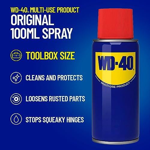 WD-40 Multi-Use 100ml Spray Aerosol Can All-Purpose Lubricant, Cleans Rust, for Home & Workshop Use