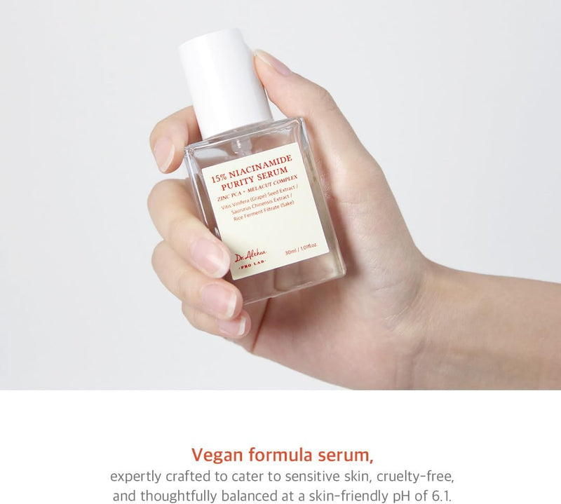 15% Niacinamide Purity Serum - 15% Niacinamide included, Overall skintone and texture improvement, Pore care, Serum control with Zinc. Vegan formula, Korean skincare