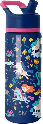 Kids Summit Water Bottle with Straw Lid 18oz Stainless Steel Cup Insulated Tumbler for Toddlers, School Confetti - 532 ml Unicorn Rainbows