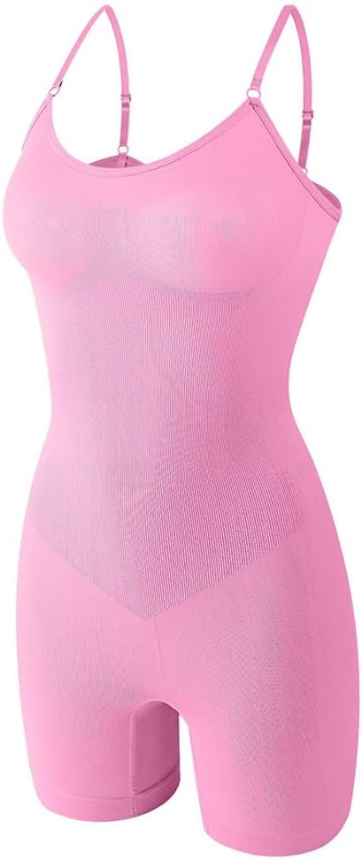 Body Shaper for Women Full Body Shaper, Thigh Slimmer, Hip Up, Waist Compression, Shoulder Adjustable Straps - Pink