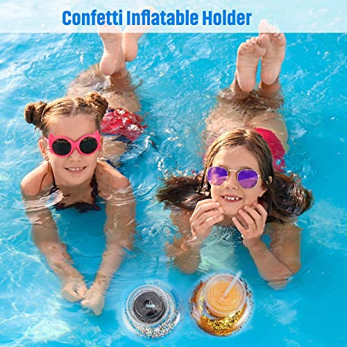 KASTWAVE Inflatable Drink Holder, Confetti Drink Pool Floats Inflatable Cup Coasters Cup Drink Holders for Summer Pool Party Supplies and Fun Bath Shower Toys (10 Pieces)