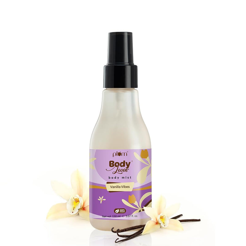 Plum BodyLovin' Vanilla Vibes Body Mist | 100% Vegan | Warm Vanilla Winter Fragrance Spray for Women | Instantly Refreshes