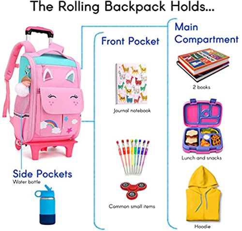 TOMVAES Backpack for School,Roller Bag with Wheels,Double Handle Rolling Backpack,Girls Travel School Children Toddler Trip Rolling Bag Girls Travel Roller Bag