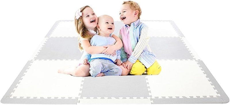 Bumble & Bird - Baby Play Mat - Motor Skills - Educational Mat - Non-Toxic EVA Foam - Waterproof - Easy to Clean - Easy to Store - 9pcs + 12 Edges - 60cm x 60cm x 1.2cm - Grey