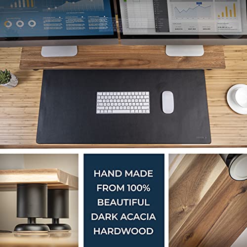 Nordik By Design Large Dual Monitor Riser for 2 - Premium Handmade Hardwood Acacia Computer - Laptop TV Stand with Storage for Desk Accessories - Organizer Television
