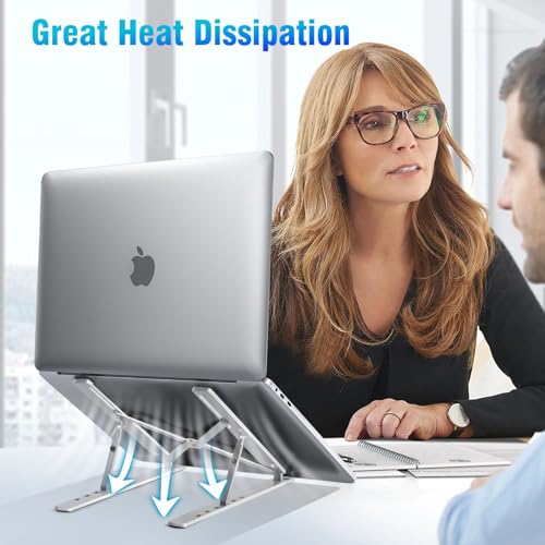 SKY-TOUCH Laptop Stand for Desk, Adjustable Laptop Riser ABS+Silicone Foldable Portable Laptop Holder, Ventilated Cooling Notebook Stand for MacBook Pro Air, Lenovo, Dell, HP, Laptops,Tablet