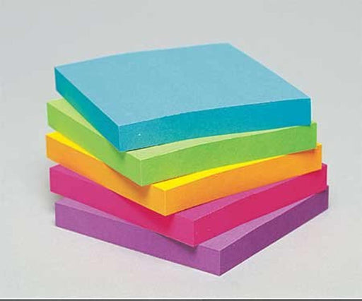 Super Sticky Notes 3x3 in (76 x 76 mm) 654 Miami Assorted colors, 5 pads/pack Extra Sticky Notes For Note Taking, To Do Lists Clean Removal No damage Recyclable 90 sheets/pad - Ultra