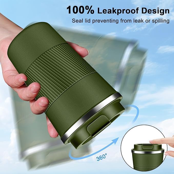 BuyOn Travel Coffee Tumbler Stainless Steel Double Wall Vacuum Hot and Iced Coffee Cup Hydro Flask Drinks Insulated Mug with Leakproof Lid for Home Office Gym Outdoor Work (WHITE, 380ML)