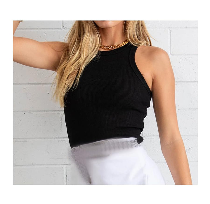Women's Cropped Rib Top Sexy Sleeveless Racer Back Tank Tops Halter Neck Crop Tops Summer Ribbed Vesst Workout Beach Jogging Yoga Dance Vest