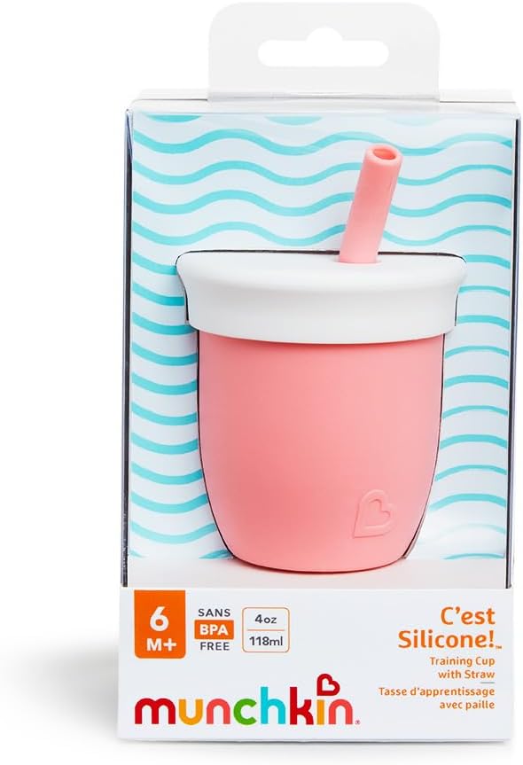 Munchkin C’est Silicone! Open Training Cup with Straw for Babies and Toddlers 6 Months+ Ideal Transition Sippy Cup, Free Flow Sippy Cup to Straw Cup for Baby and Toddler weaning, 4oz / 120ml, Mint