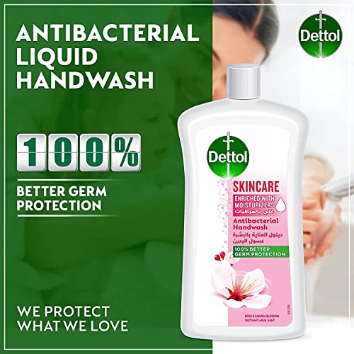 Dettol Skincare Liquid Handwash Refill, Rose & Sakura Blossom Scent, 1L x 2