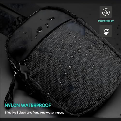 Xspring Small Sling Bag for Men, Dual Pocket Waterproof Crossbody Fanny Bag Purses, Portable Mini Sling Bag for Men with Adjustable Shoulder Belt for Runner Workout Travelling