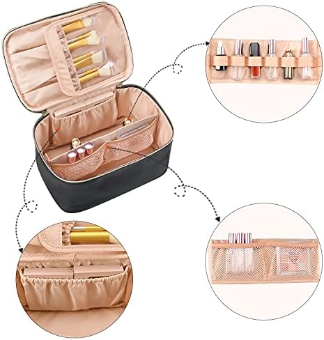 OCHEAL Makeup Bag, Portable Cosmetic Bag, Large Capacity Travel Makeup Case Organizer, Black Makeup Bags For Women Toiletry Bag for Girls Traveling With Handle and Divider