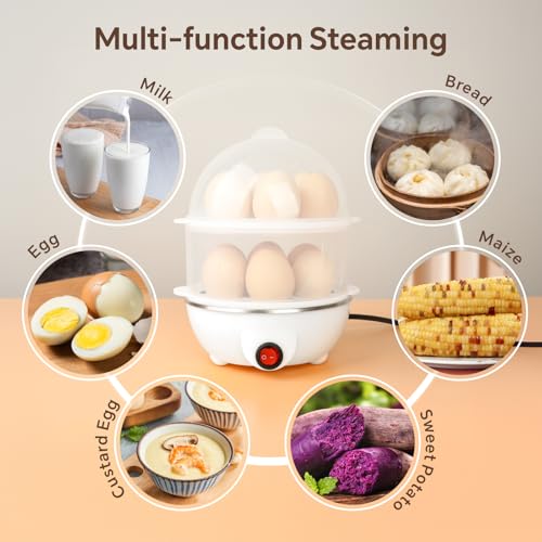 Baytion Double Layer Egg Cooker 350W, 14pcs Rapid Egg Boiler with Auto Shut Off, Electric Egg Steamer for Hard, Medium and Soft Boiled Eggs (White)