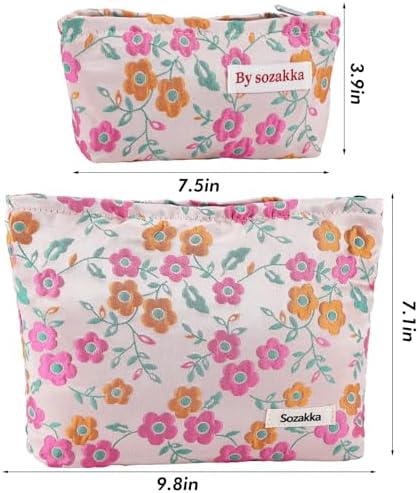 ZLFSRQ 3Pcs Checkered Makeup Bag for Women Large Cosmetic Bag Set Travel Toiletry Bag Makeup Pouch Bag for Purse Pink Zipper Storage Bag Organizer Cute Small Aesthetic Girls Car Essentials Bag
